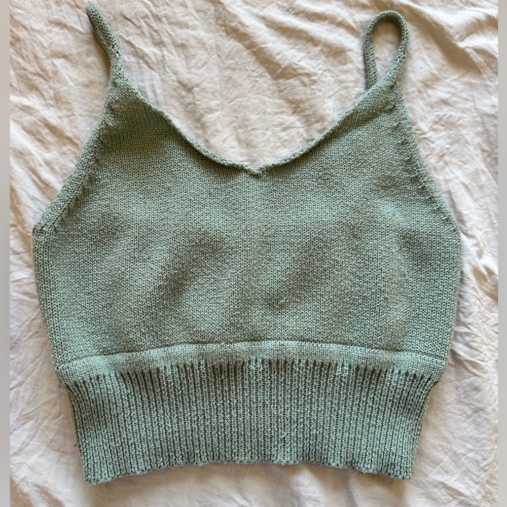 Green Knit Crop Top